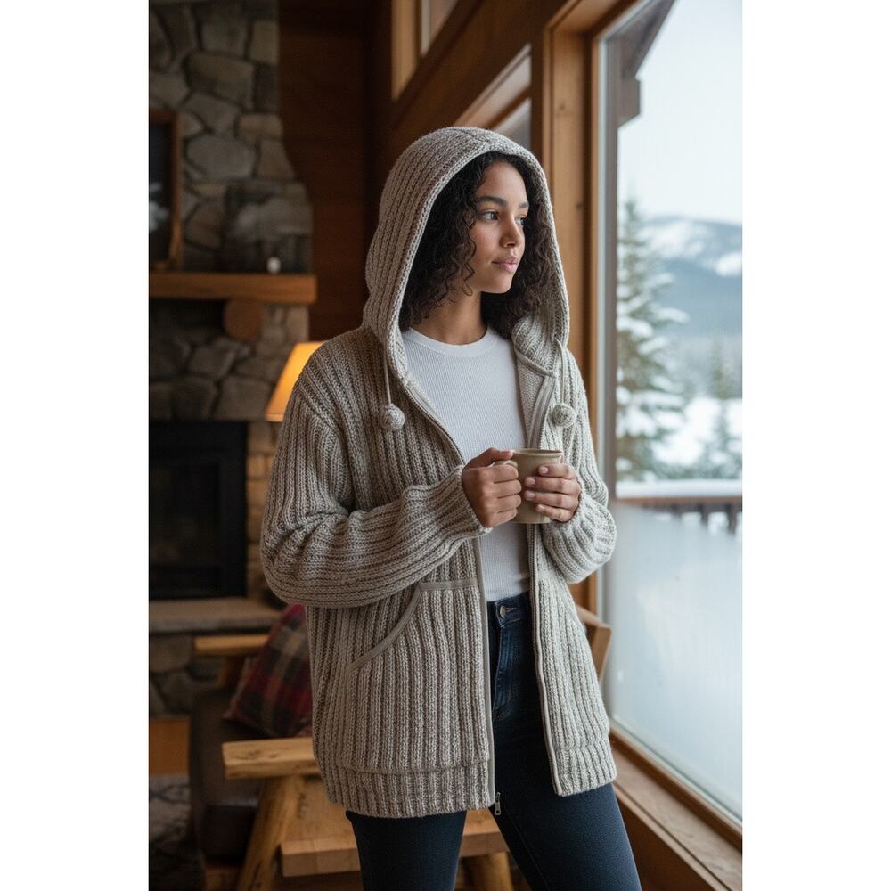 Kyber 100% Wool Ribbed Nepal Lined Womens Full Zip Cozy Jacket Grandpacore SzL